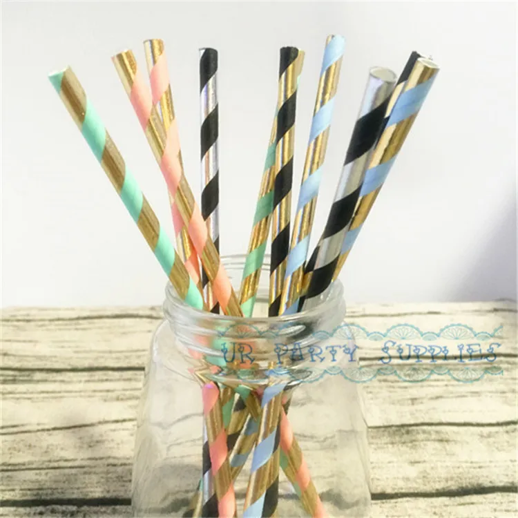 Бесплатная доставка 200 шт Золотая фольга и персиковые розовые бумажные трубочки