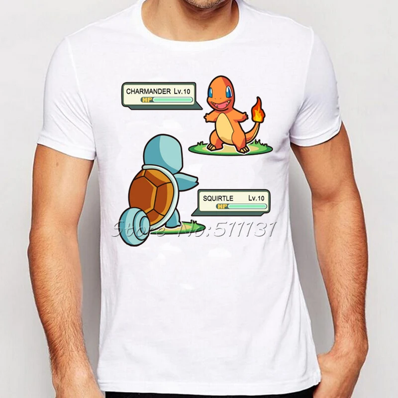 2016 Fashion Pokemon Game Squirtle vs Charmander Printed T Shirts Summer Men/Boy Video-games Short Sleeve Tee Shirt Tops | Мужская