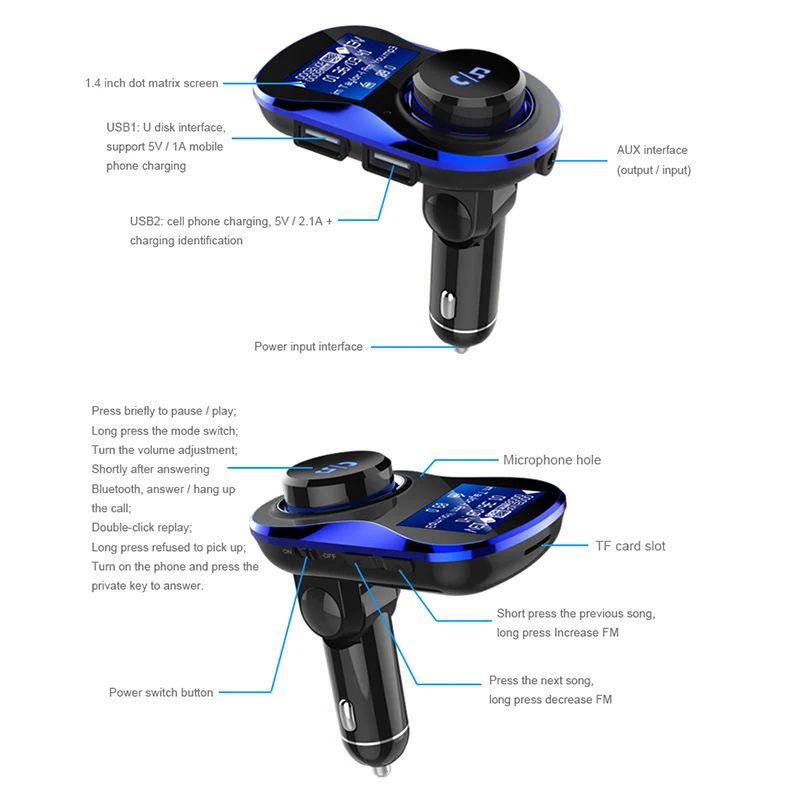 BONOLA Многофункциональный Bluetooth Handsfree Car Зарядное устройство 2USB цифровой Дисплей MP3