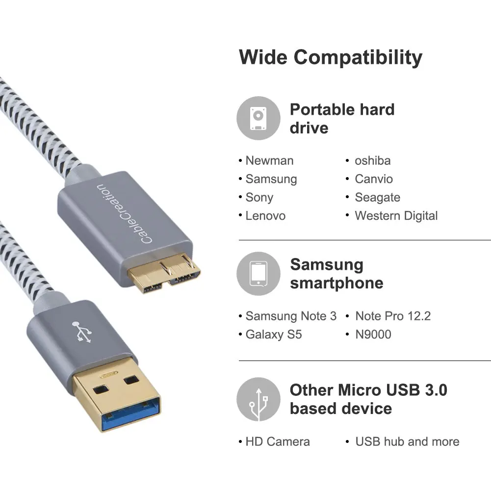 Micro-Кабель USB 3 0 короткий A к Micro B совместимый внешний жесткий диск HD камера серый