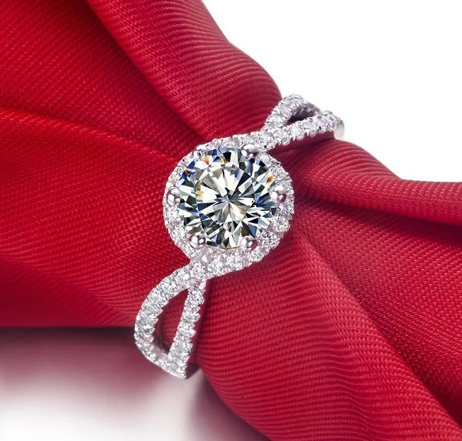 

Superb Design Water Ripples 14K Bridal Jewelry Female Ring Micro Pave 1CT Solid 14K White Gold Diamond Ring Engagement