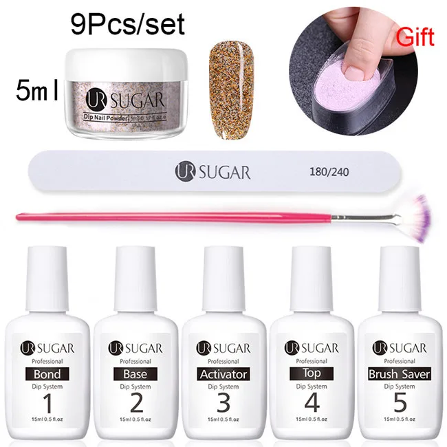 5ml Set 7 Ur Sugar 9 шт./компл. голографическая погружения порошки для ногтей Цвет для УФ гель лак для ногтей, Системы комплект сушке без лампы для лечения французский ногтей "сделай сам" - Цвет: 5ml Set 7