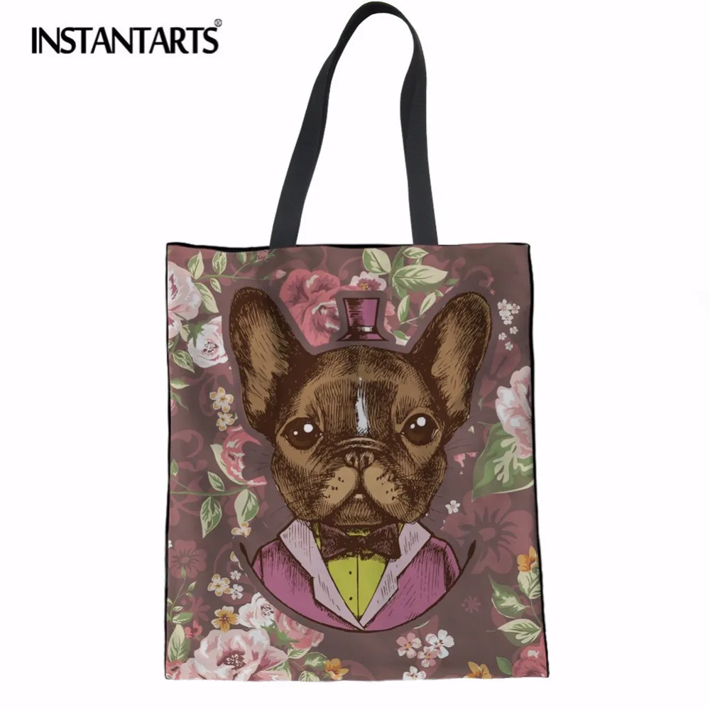 INSTANTARTS Fancy French Bulldog печатные женские льняные сумки брендовая дизайнерская женская