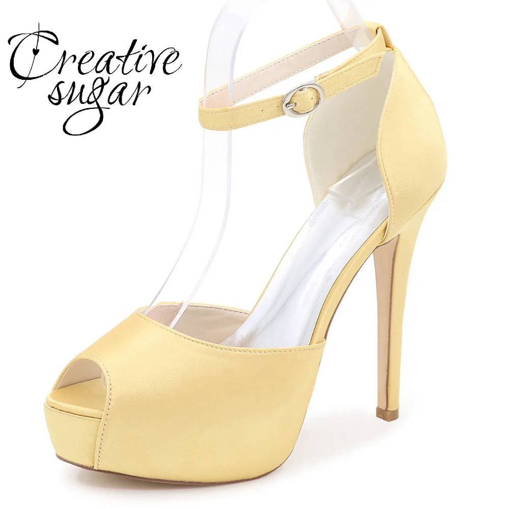 Creativesugar Атлас высокий каблук на платформе d'orsay с открытым носком женские туфли-лодочки Туфли на ремешке для вечеринки и свадьбы обувь на каблуках для выпускного вечера золото серебро