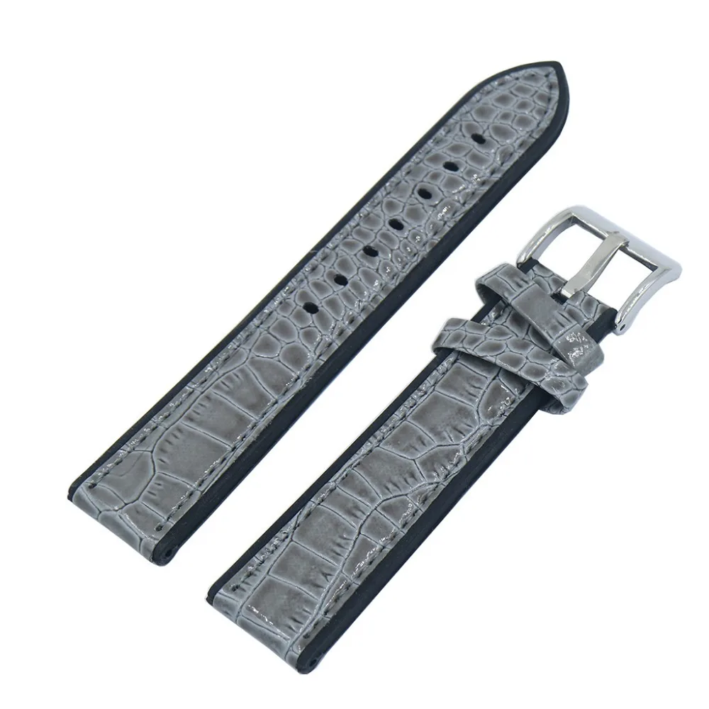 BEAFIRY 20mm 22mm python pattern Leather+Silicone Rubber Watch Band Straps Grey Brown Black Sweatproof Waterproof Watchband Belt