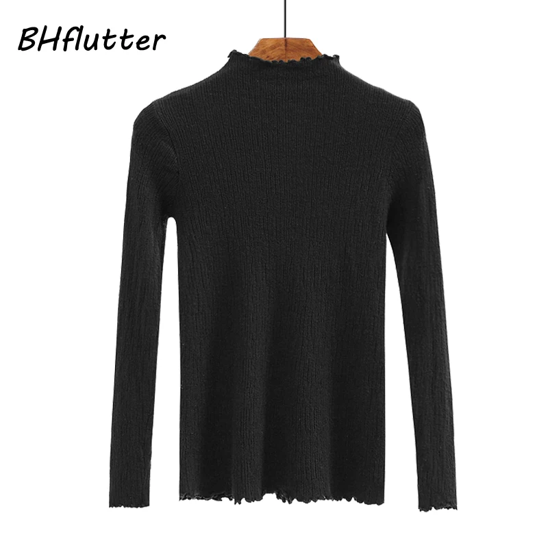 BHflutter Women Pullover Long Sleeve Ruched Turtleneck Sweater Vintage Cashmere Autumn Winter Sweaters and Tops Pull Femme | Женская