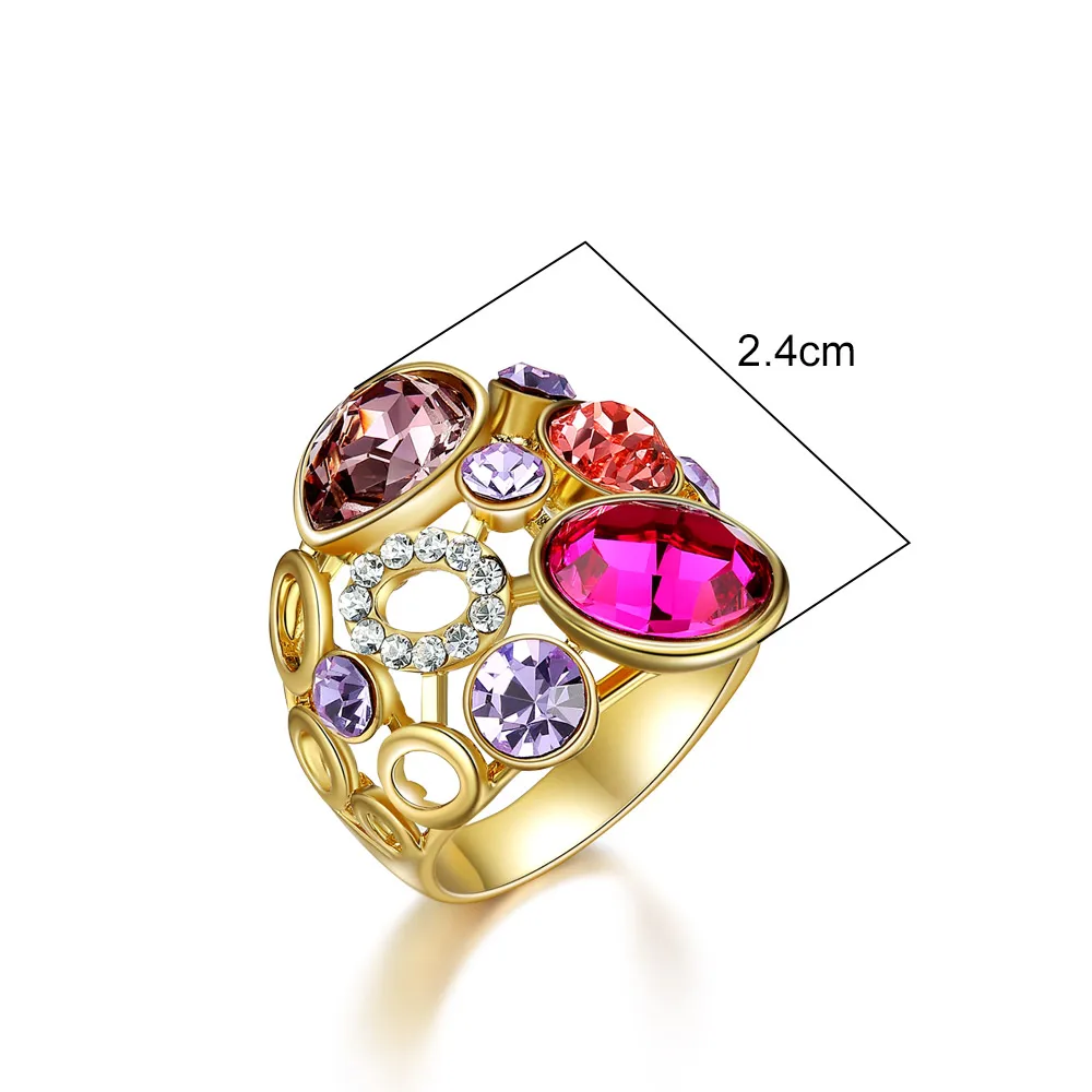 Viennois люкс Для женщин Кольца с Красный Кристалл от Swarovski Круглый Круги широкий Кольца Свадебная вечеринка свадебные украшения