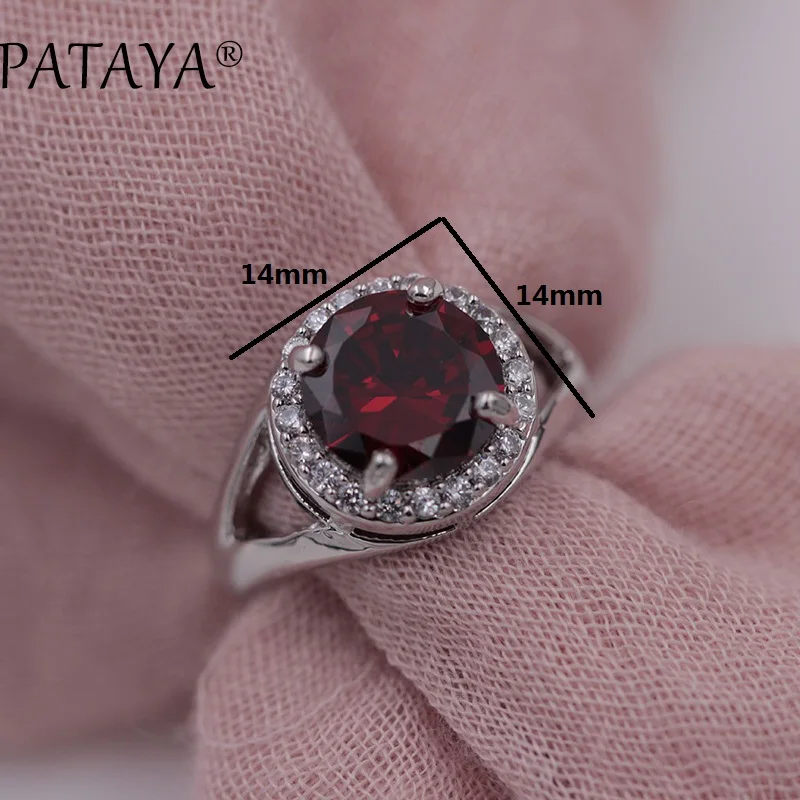 PATAYA Charm фиолетовый настоящий белый золотой комплект ювелирных изделий круглый натуральный кубический циркон кольцо серьги наборы вечерние свадебные аксессуары ювелирные изделия