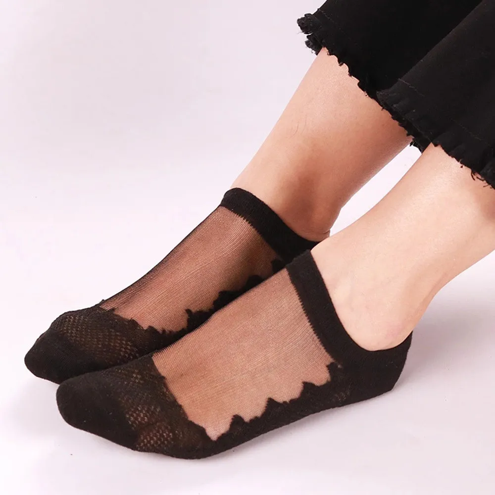 Лето 2018 кружевные женские носки popsocket прозрачные шелковистые блестящие короткие