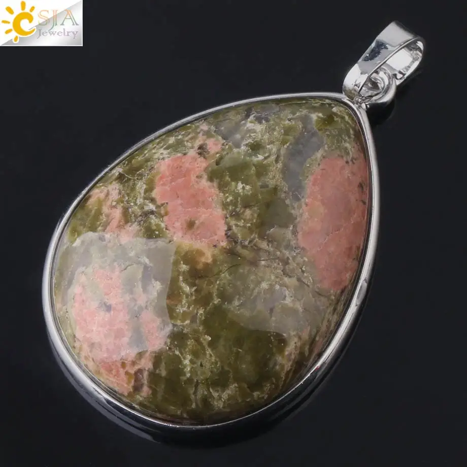 Unakite Pendant CSJA подвески из натурального камня тигровый глаз розовый кварц Фиолетовый Кристалл Lapis ОЖЕРЕЛЬЕ капли воды плоские бусины для женщин Исцеление ювелирные изделия F982 - Окраска металла: Unakite Pendant