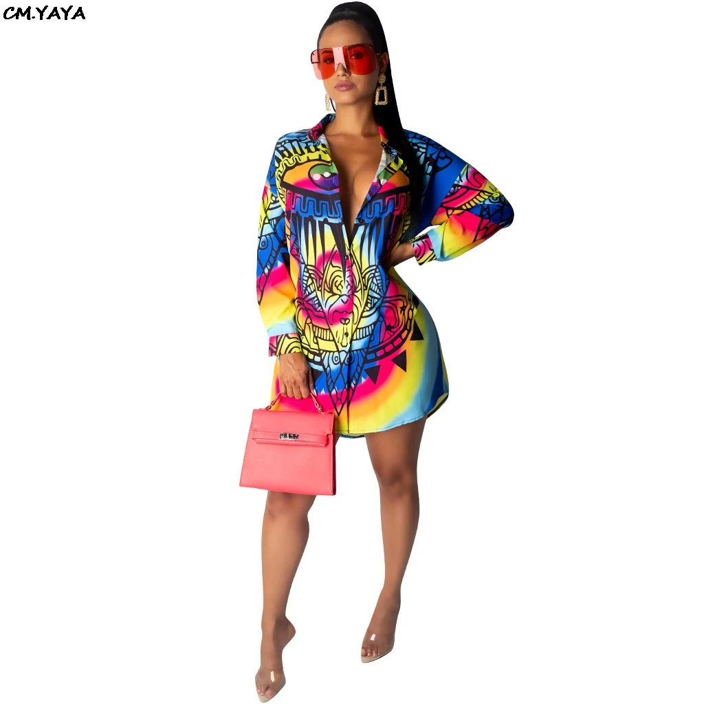 2019 women new summer cartoon animal print long sleeve button upp above knee blouses &amp shirts dress vintage vestidos GL8021 | Женская