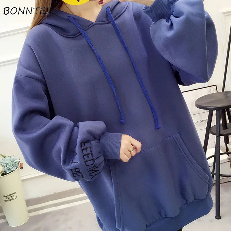 Женские толстовки, зимние, Harajuku, теплые, плюс бархат, свободные, трендовые, с буквенным принтом, с капюшоном, повседневные, с длинным рукавом, Женская толстовка, милая