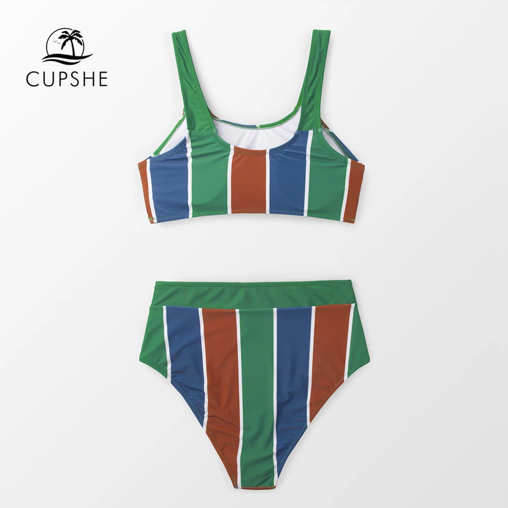 CUPSHE/полосатые женские комплекты бикини на бретелях с высокой талией Boho купальные