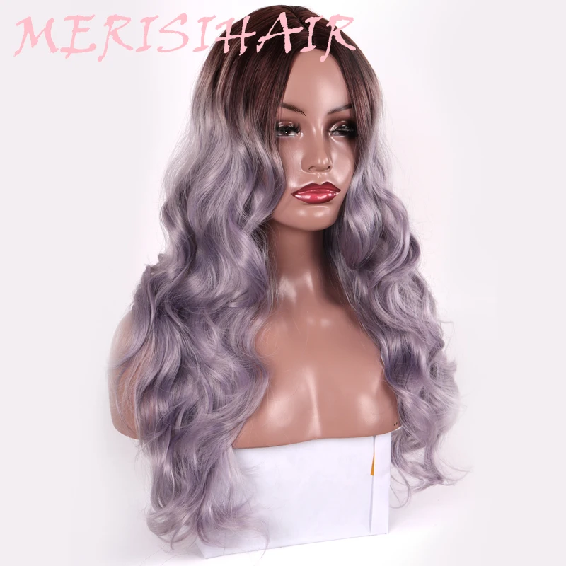 Aisi волос 21-дюймового длинные волнистые для укладки волос парик светильник фиолетовый эффектом деграде(переход от темного к Цвет смешивания парик Для женщин повседневные высокое Температура волокна
