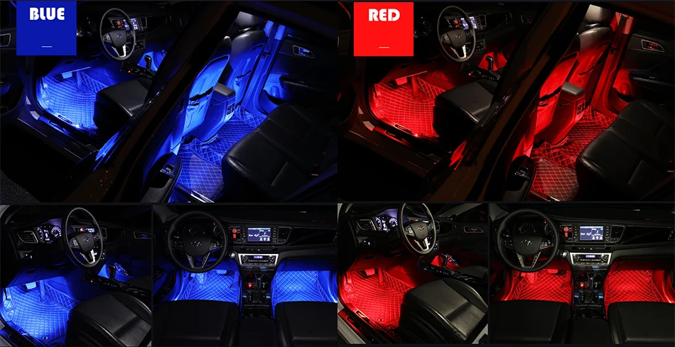 Автомобильный RGB светодиодный светильник, Цветная декоративная атмосферная лампа, авто RGB дорожка, напольный светильник, автомобильный интерьерный светильник, пульт дистанционного управления для мобильного телефона