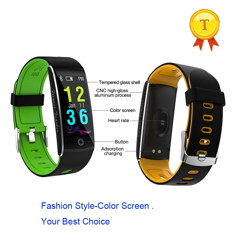 

2018 real IP67 0.96inch Color Screen Smartband Heart Rate Monitor bluetooth Smart Wristband Blood Pressure test for elders