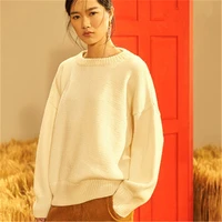 new arrival 100 hand made pure wool knit women brief loose oneck pullover sweater oneover size