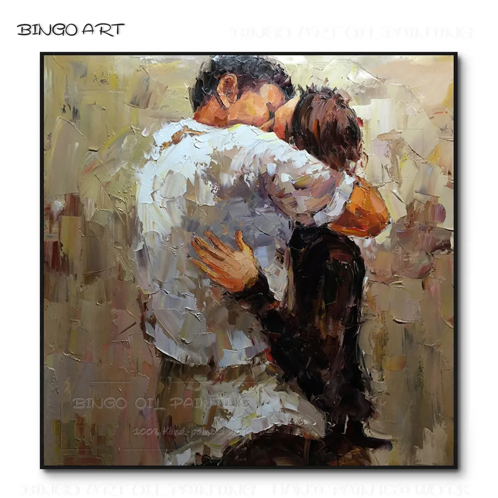 

Excellent Artist Hand-painted High Quality A Couple Hugging and Kissing Oil Painting on Canvas Lover Portrait Knife Oil Painting