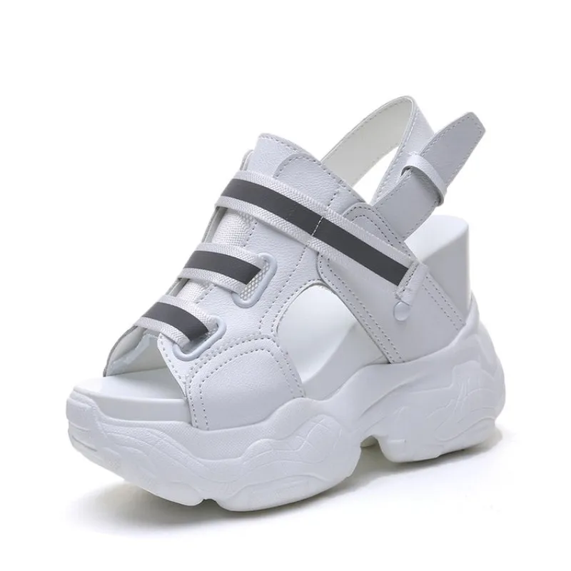 2019 г. летние женские сандалии обувь на танкетке высоком каблуке 11 см гладиаторы