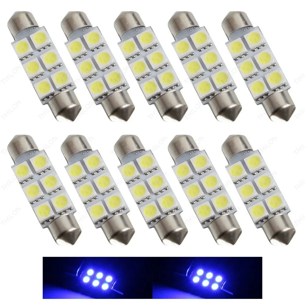 Набор 10 Azul/Branco/Vermelho Lampada Torpedo 6 светодиодов Smd 5050 Luz De Teto/placa 36 мм 39 41 42 | Автомобили и