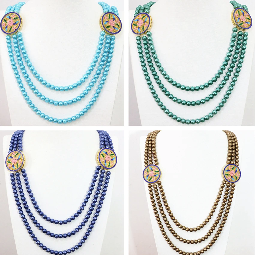 10 видов цветов 6 мм Shell Имитация жемчуга круглые бусины 3 ряда Уникальный