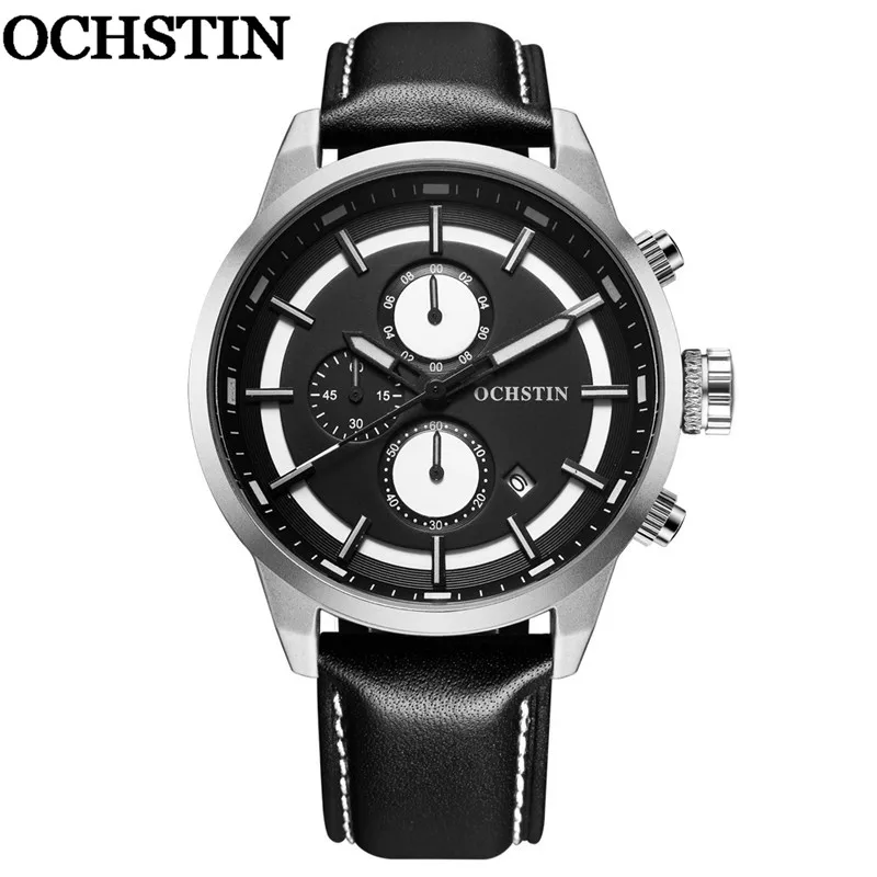 GQ049B03 without box OCHSTIN мужские наручные часы Топ люксовый бренд Хронограф Календарь из натуральной кожи мужские Кварцевые военные армейские часы спортивные мужские часы 049 - Цвет: GQ049B03 without box