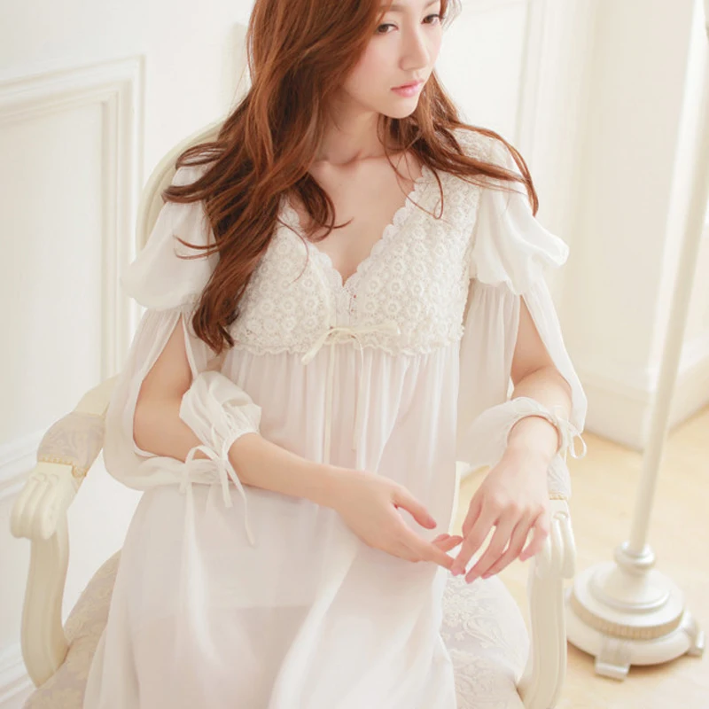 

Spring and autumn pure cotton royal princess nightgown long sleeve sleepwear nightdress nightwear