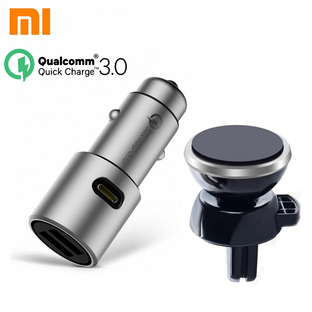 

Original Xiaomi QC3.0 Car Charger MI quick charger 3.0 car charger + Magnetic Car holder For smart phone drop shipping