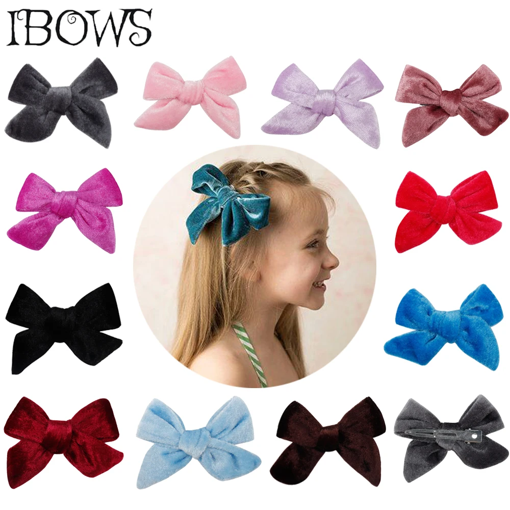 

1Pc Hair Accessories Solid Velvet Hair Bows 3.5 Inch Lovely Hair Clips For Girls/Kids Hairgrips Handmade Bow-knot Clip Headwear
