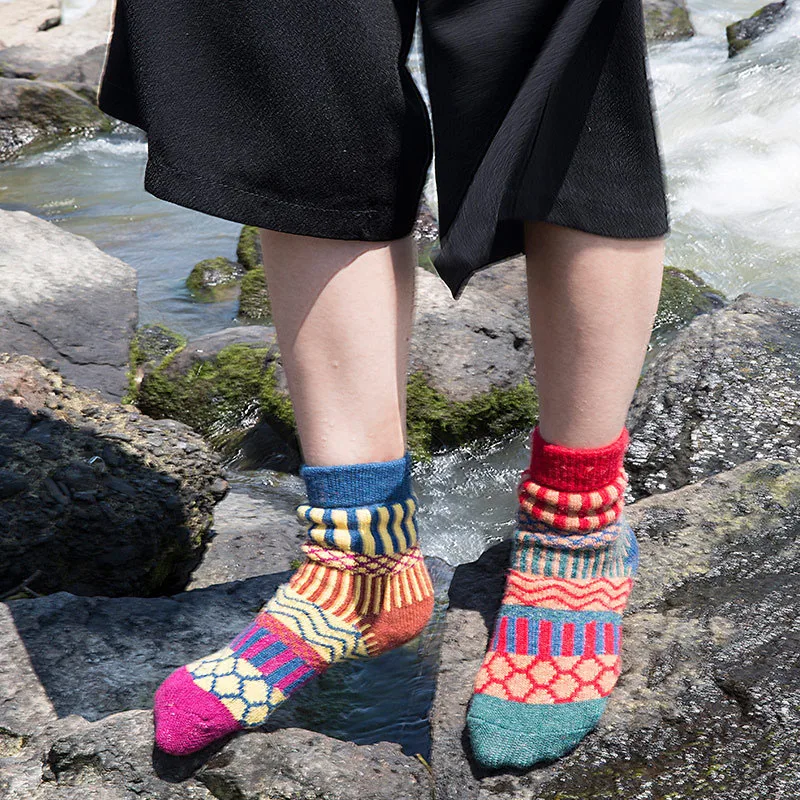 

5 Pairs Thick Warm Rabbit Wool Blend Short Sock Women Harajuku Stripe Cotton Socks Kawaii Ankle Funny Socks Winter Girls Meias