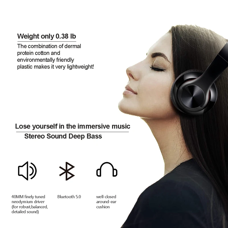 Беспроводные наушники с креплением на голову, Bluetooth 5,0, Hi-Fi, стерео наушники с тяжелыми басами, музыкальная игровая спортивная Гарнитура, FM, SD, микрофон для Iphon