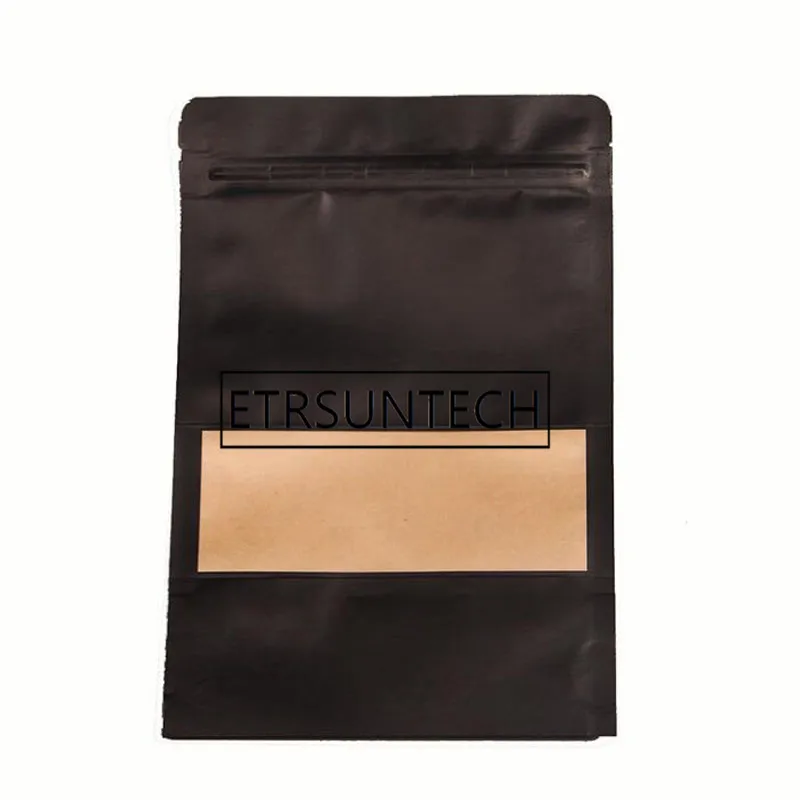 1000 шт./лот черная крафт-бумага молния стоячий мешок пищевой порошок кофе