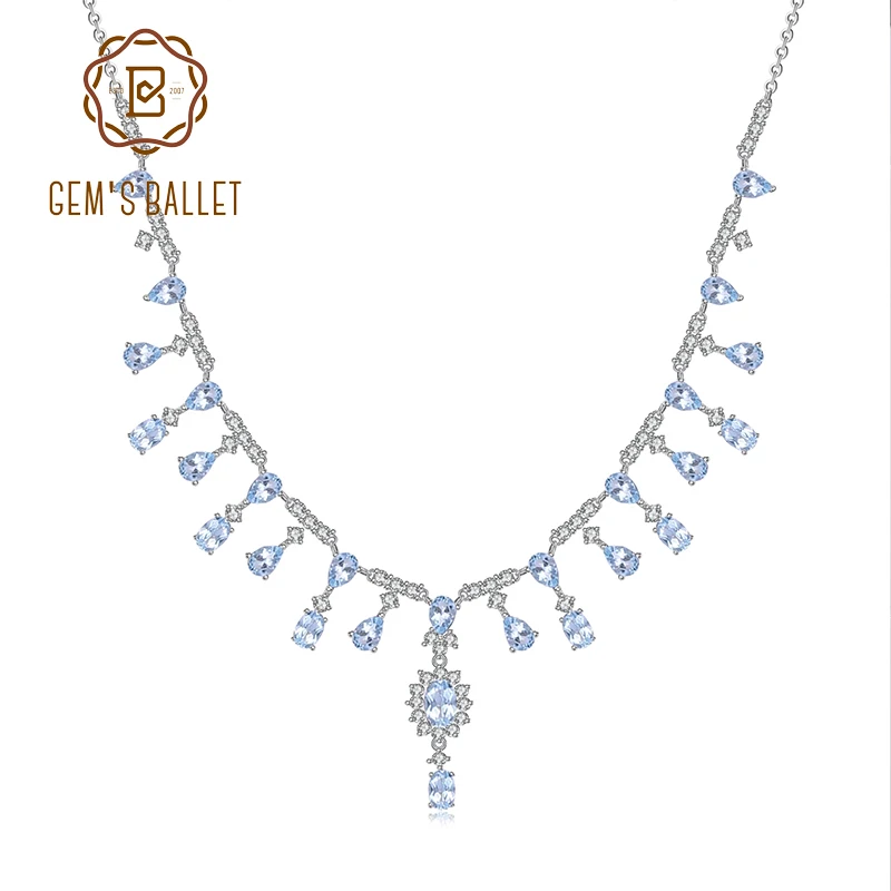 GEM'S BALLET 14.6Ct Natural Sky Blue Topaz Gemstone 100% 925 Sterling Silver Wedding Bridal Necklace For Women Fine Jewelry | Украшения