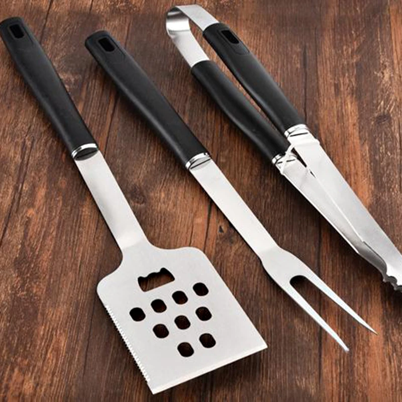 

FILBAKE New 3pcs Stainless Steel Barbecue Tool Grill Barbecue Fork Tong Shovel Camping Barbecue Accessories Tools BBQ-black