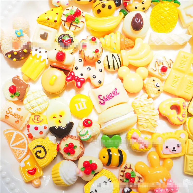 50PC/Set Yellow cream donut bread DIY Resin Crafts Accessories Children Hair Decoration Phone Case | Игрушки и хобби