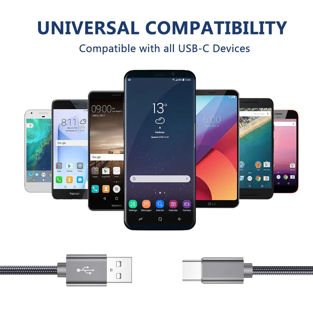Зарядный кабель USB Type C с нейлоновой оплеткой для быстрой зарядки и синхронизации