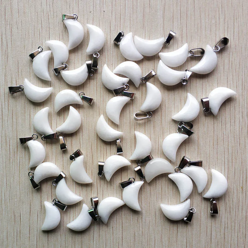 Wholesale 50pcs/lot fashion high quality natural stone white crescent moon shape charms pendants for jewelry making free | Украшения и