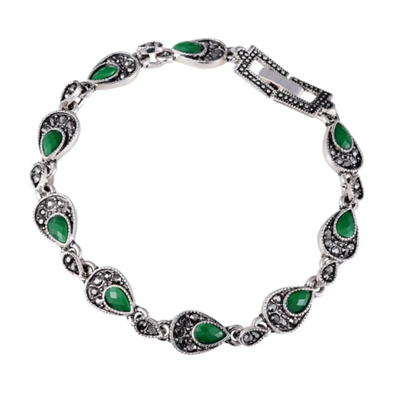 Модный браслет для женщин Винтажный Зеленый Красный полимерный камень Тибет