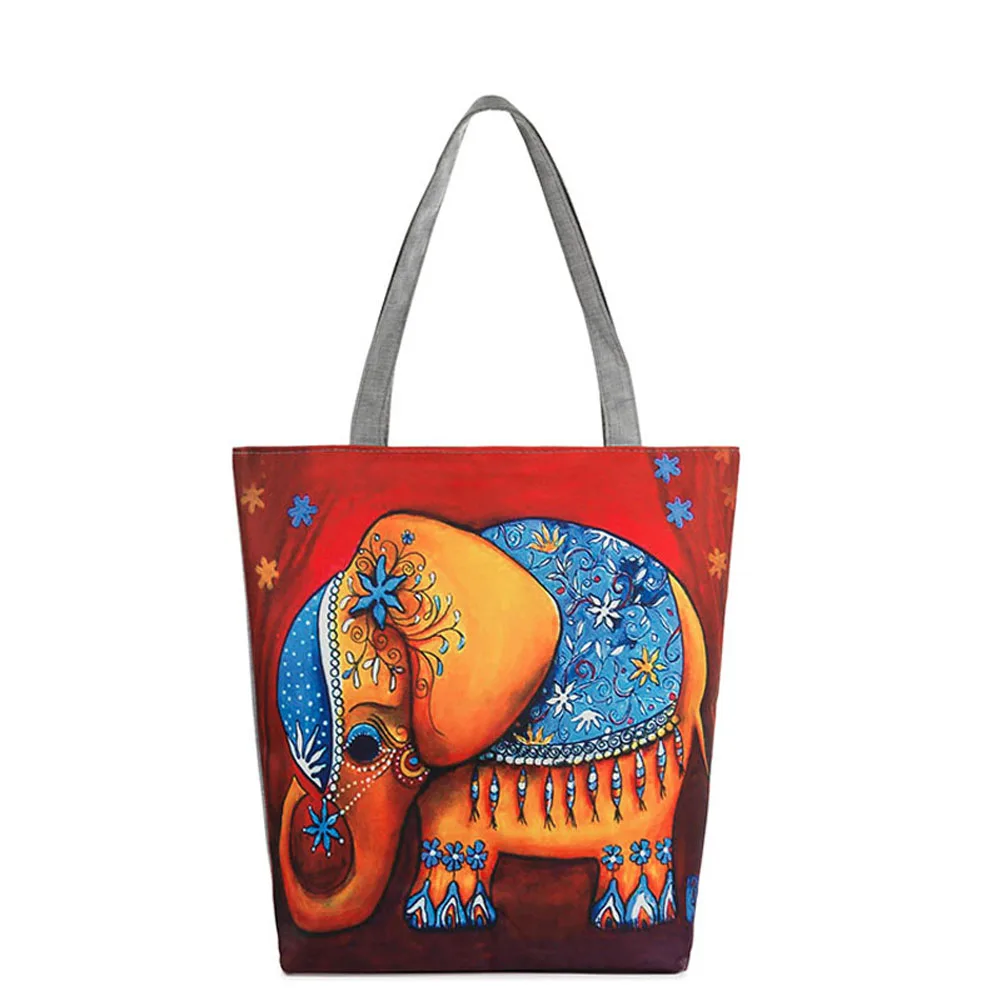 Женская Холщовая Сумка-тоут с принтом слона повседневные пляжные сумки на одно