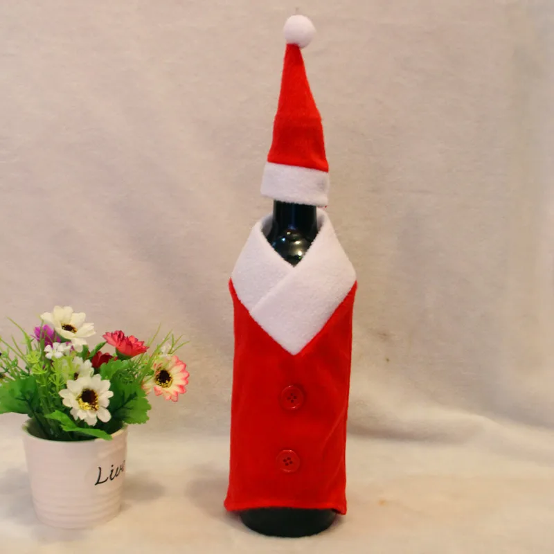 2016 1PC Red Wine Bottle Ornament New Cute Christmas Gift Party Supplies Dinner Table Decoration Clothes With Hats |