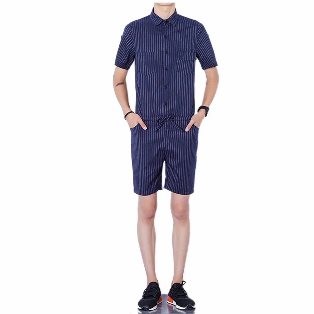 Rompers for Men Short Sleeve Cotton Jumpsuit slim Male Playsuit Cargo Overalls Summer One Piece suits Sets Pants plus size 4XL | Мужская