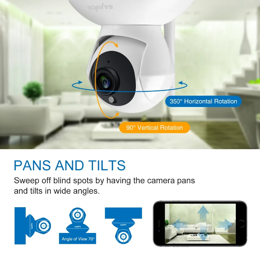 SANNCE 720P HD умная Беспроводная ip камера 1.0MP двухстороннее аудио ИК Ночное Видение wifi