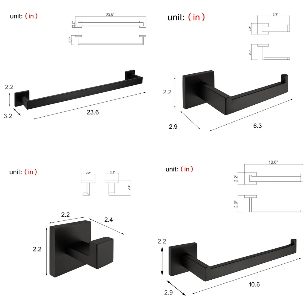 

Matte Black SUS 304 Stainless Steel Bathroom Hardware Set Robe Hook Toilet Paper Holder Towel Bar Bathroom Accessories