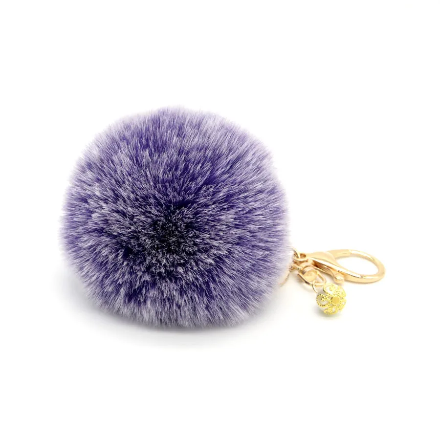 Позолоченная меховая цепочка для ключей с помпоном 8 см металлическая из
