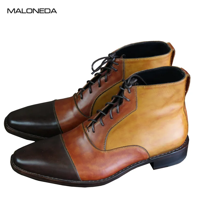 MALONEDE Bespoke Big Size Pure Hand Colored 100% Genuine Leather Sole Lace Up Short Boots With Goodyear Handcraft for Men | Обувь