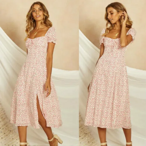 Женское платье в горошек Boho элегантное вечернее с цветочным принтом Клубная