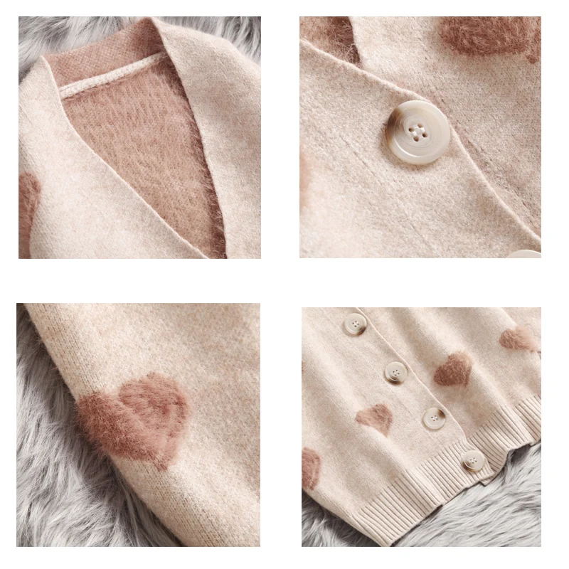 Hirsionsan Cashmere Sweater Women Autumn Winter Knitted Cardigans Kawaii Heart Loose Clothes Oversized Soft Warm Pull Femme