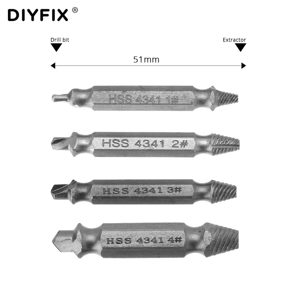 DIYFIX HSS сверла поврежденный Винт экстрактор сломанные шурупы набор для удаления болтов набор щипчиков Простой Руководство 1#2#3#4