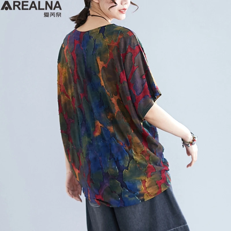 

2019 Summer Plus Size Women T-Shirts Batwing sleeve Basic Lady Tops Tees Big Size Loose Vintage Print Patchwork Female Clothing
