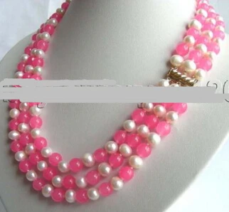 БЕСПЛАТНАЯ ДОСТАВКА &gt&gt&gt@@ AS1415 3 ряда Натуральный Белый Жемчуг Розовый Нефрит